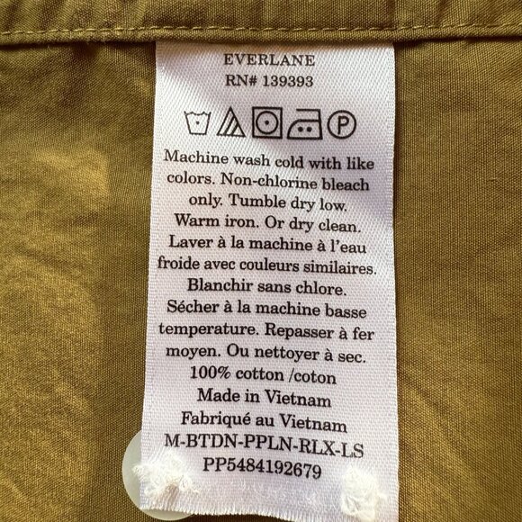 Everlane Mens Size M Olive Green 100% Cotton Long Sleeve Button-Up Pocket Shirt - Picture 2 of 13